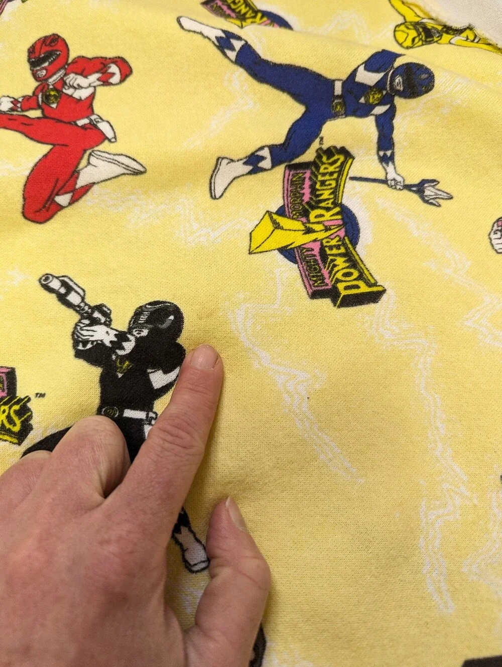 Vintage Mighty Morphin Power Rangers Sweatshirt Fleece Fabric Remnant 60
